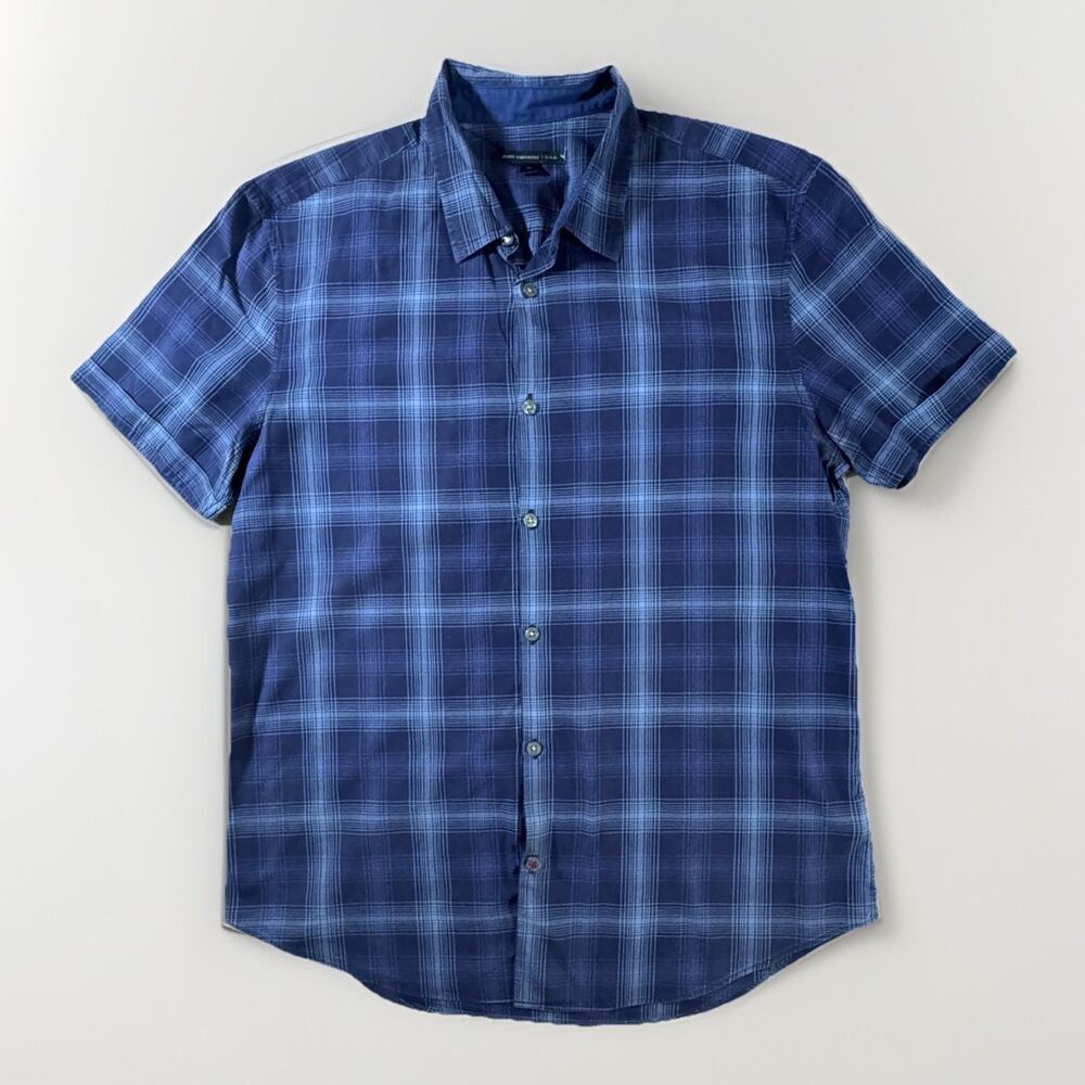 John Varvatos Men’s Blue Plaid Short Sleeve Button Up Shirt Size M